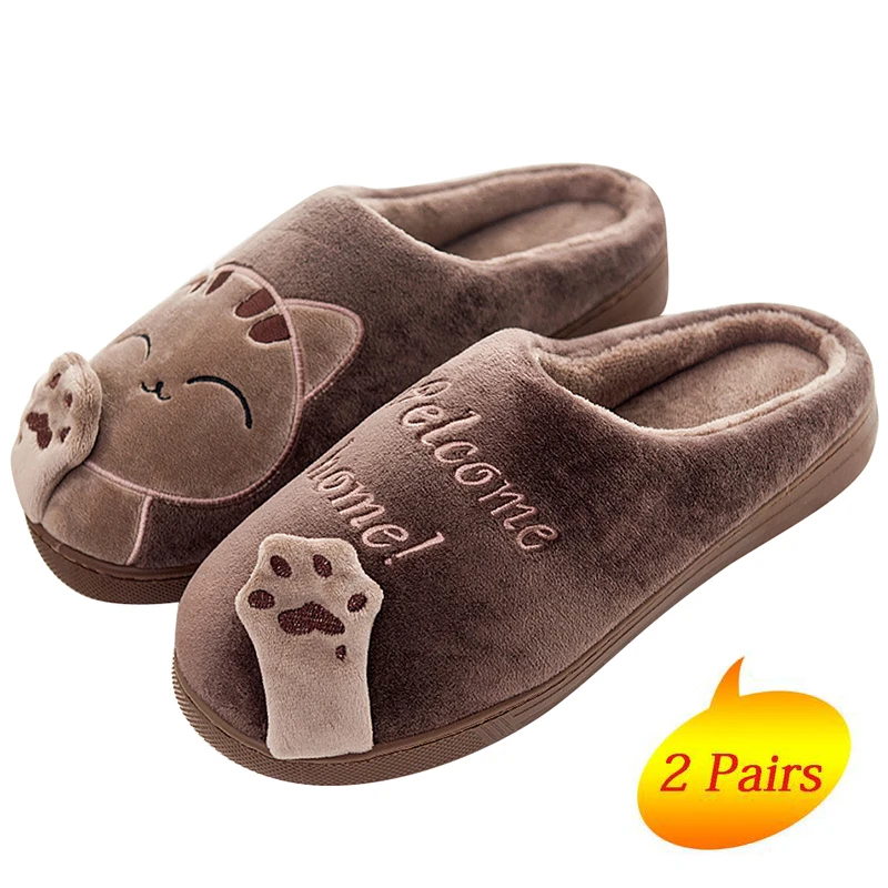 2 пары теплых тапочек женская зимняя домашняя обувь женские меховые шлепанцы