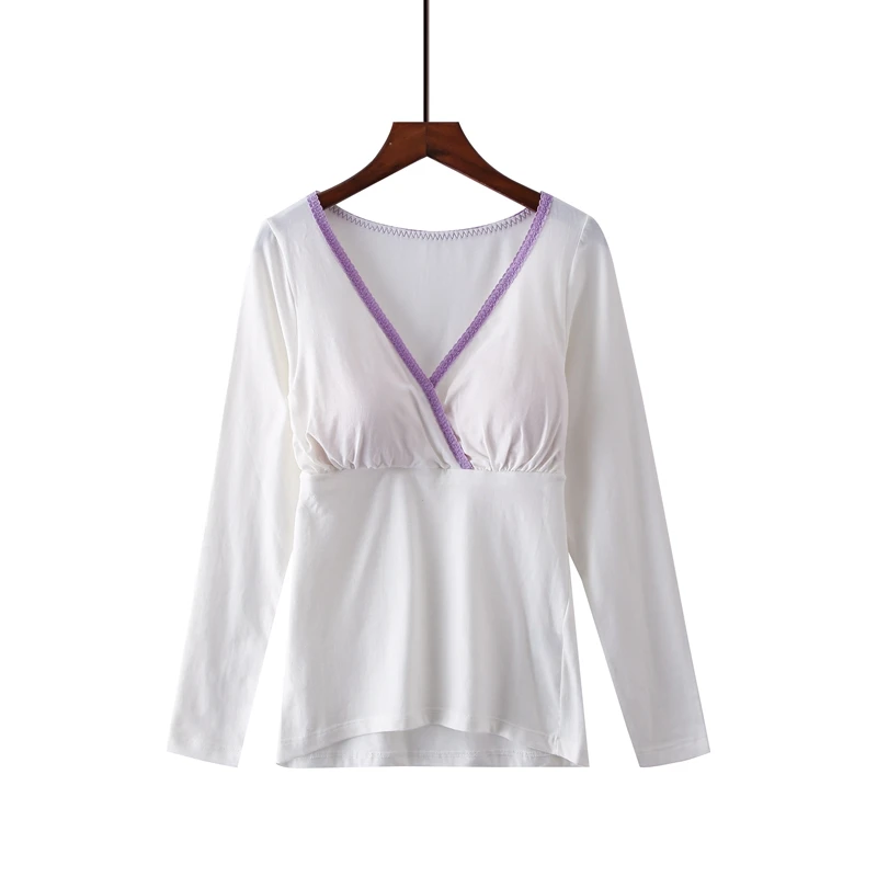 2019 Maternity Nursing Top Cotton Breast-feeding Vest Soft Stripe Tops Long Sleeve Pregnant T-Shirt with Pad | Мать и ребенок