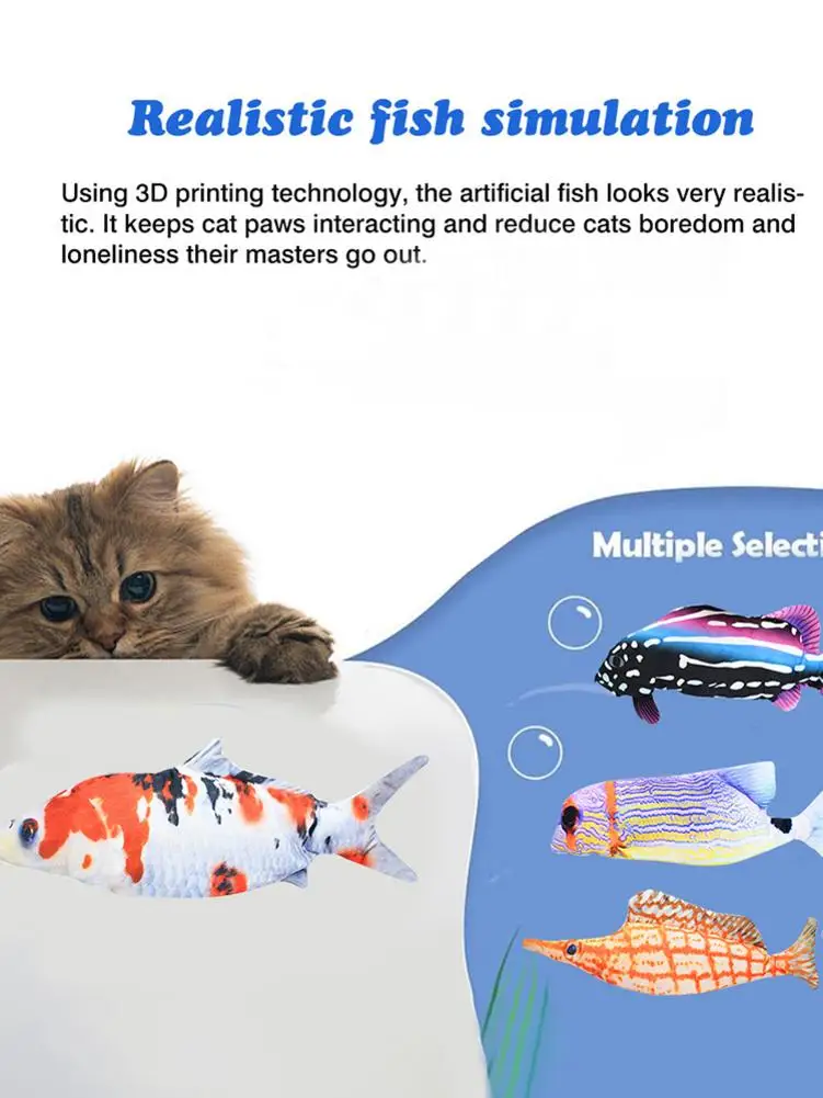 Электрическая рыба кошка игрушка Реалистичная плюшевая движущаяся кошачья мята