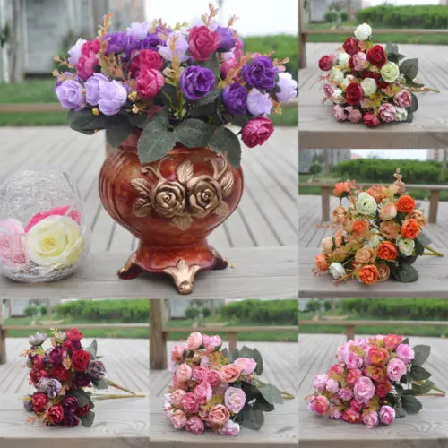 

42 Head Artifical Plastic Rose Silk Flower Bouquet Wedding Bouquet Office Home Decors Craft 2pcs Bouquet