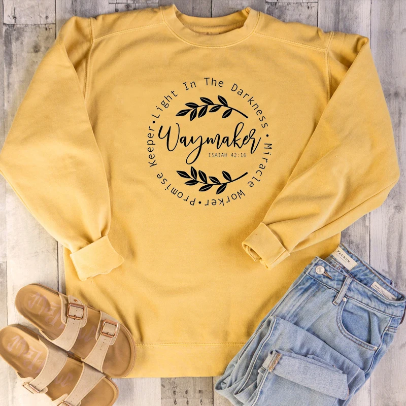 

Waymaker Miracle Worker Promise Keeper My God religion graphic women fashion pure cotton sweatshirt young pullovers slogan tops