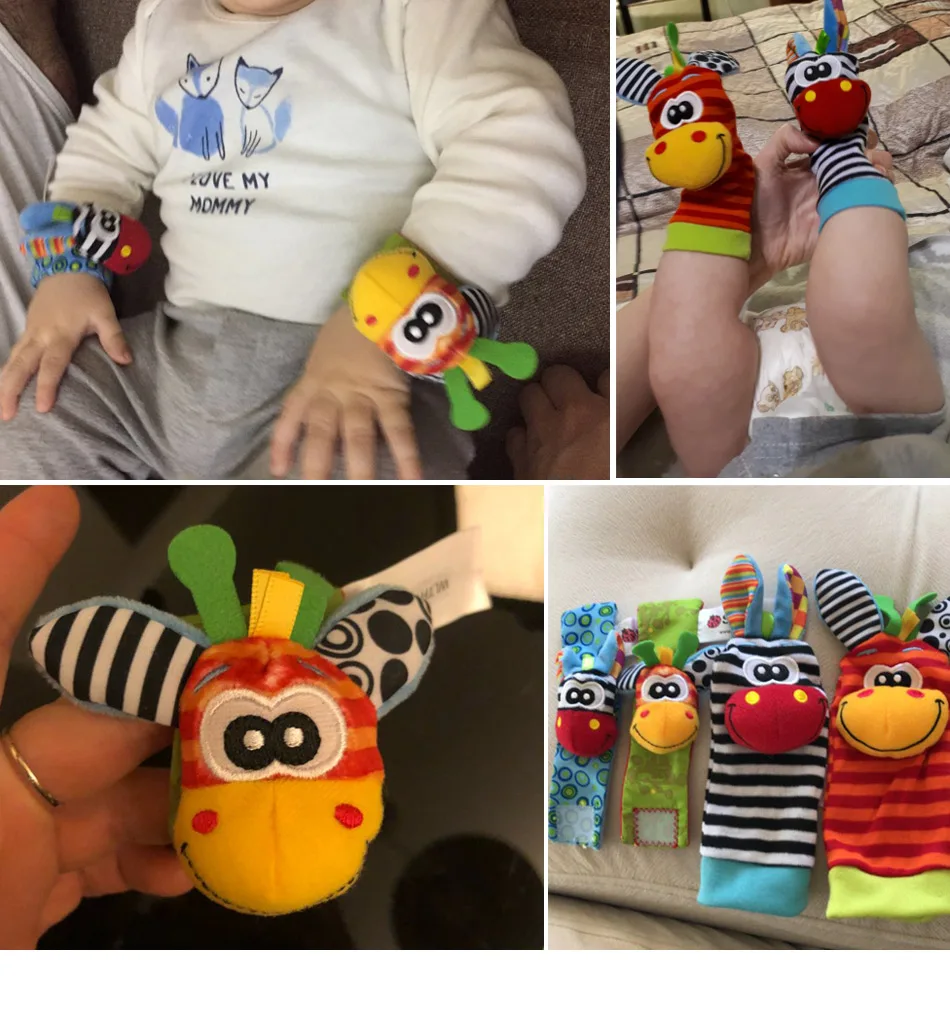 Детская игрушка из мультика; носки с ремешком на запястье; Плюшевые погремушки в виде животных; детская игрушка; носки для новорожденных; погремушка для новорожденных