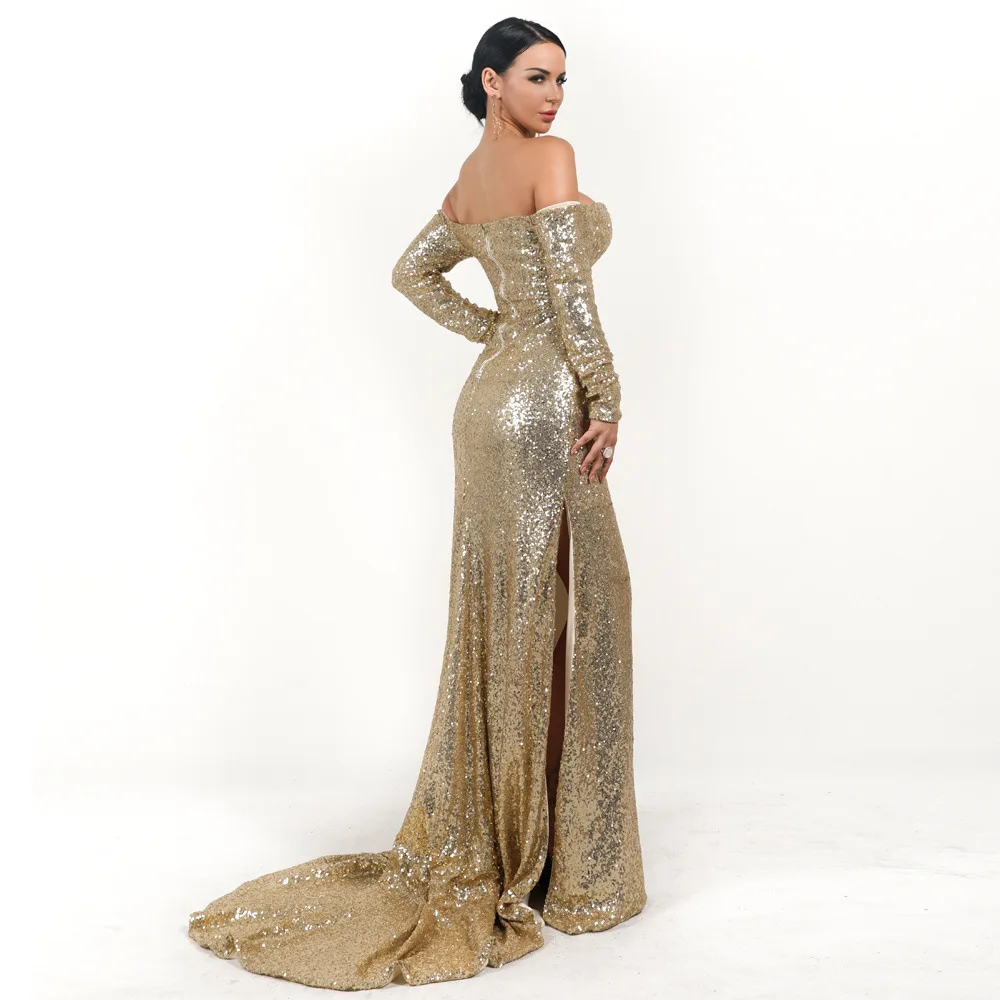 

Sladuo 2021 Summer New Style Elegant Sexy Sequined Tube Top Split Mopping Evening Dress