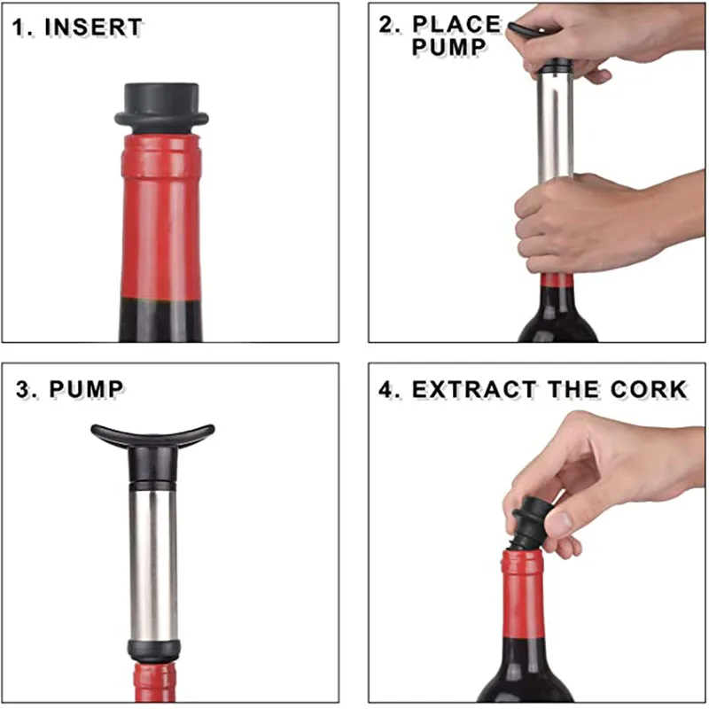 Wine Stopper with Vacuum Pump Preserver Aerator Rubber Black Stoppers Sealing Drinks Bottle Silicone Caps | Дом и сад