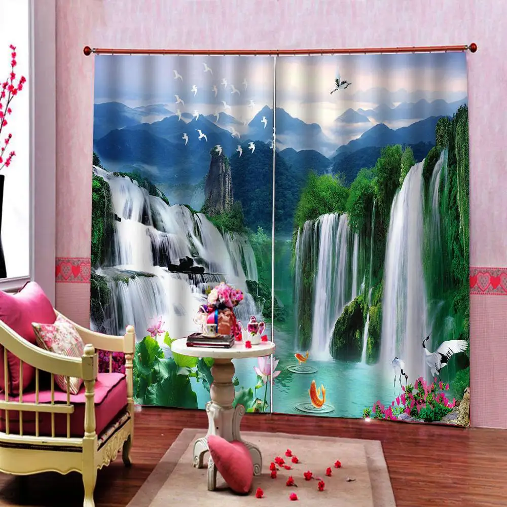 

Large 3D Curtain Window Blackout waterfall landscape Curtains For Living Room Photo scenery Room Curtain
