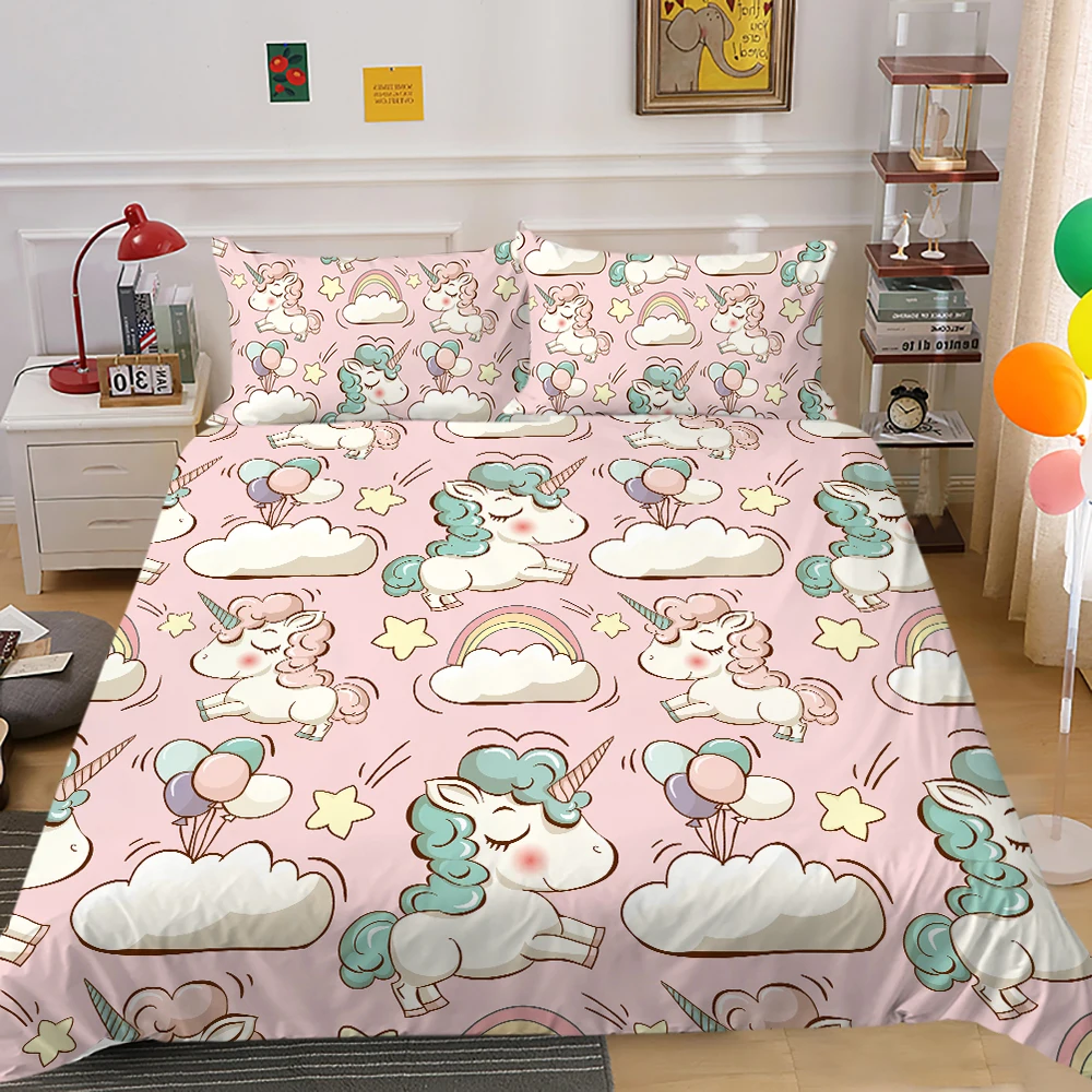 

3D Unicorn Bedding Set Lovely Cartoon Print Duvet Cover Set 2/3 Pcs Bedroom Decoration Home Textile