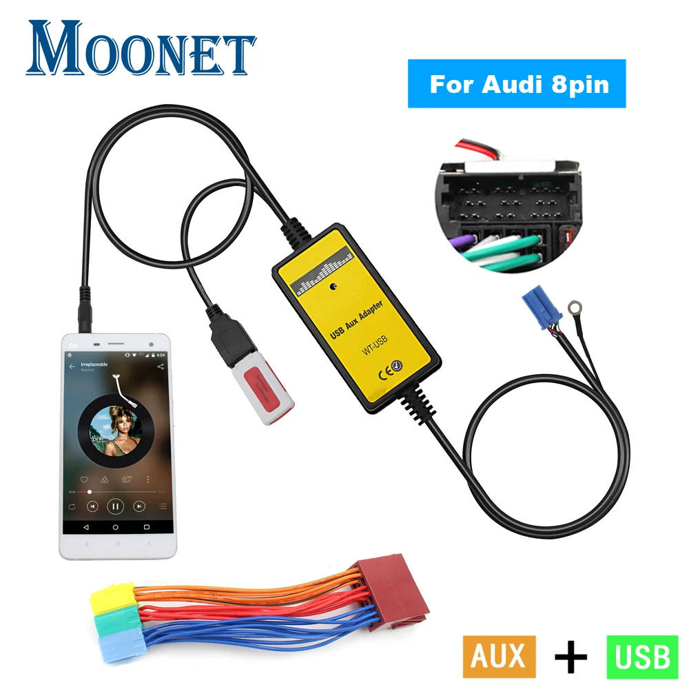 Адаптер Moonet QX010 для автомобильного аудио USB AUX MP3 3 5 мм Интерфейс СD чейнджер Audi