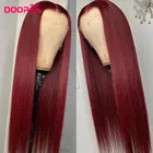 Цветной 99j парик на сетке спереди 13x4x1 красные бордовые человеческие волосы парики для черных женщин прямой парик с T-образной частью Remy волосы предварительно выщипанные 28 дюймов