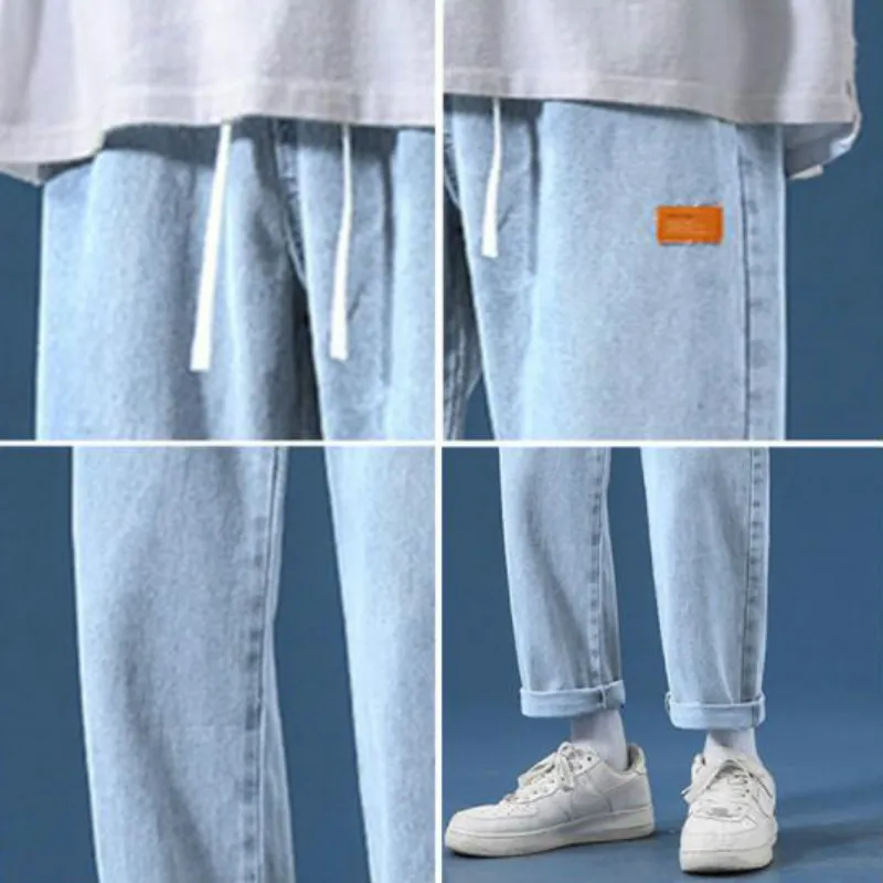 

Men Jeans Solid Denim Loose Plus Size 3XL Wide Leg Students Streetwear Casual Leisure Daily All-match Korean High Elasticity New