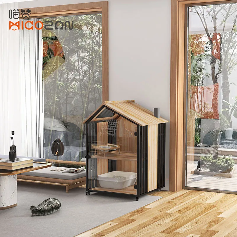 

FQ Meow Zan Cat Cage Villa Solid Wood Luxury Home