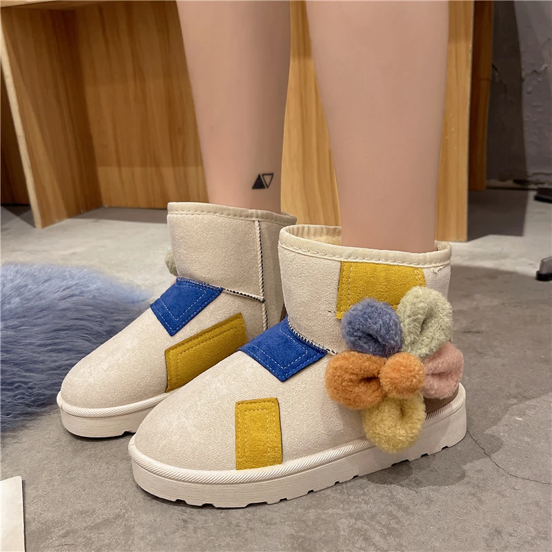 

2021 Winter Shoes Plush Warm Flat Ankle Boots for Woman Cheap Fur Snow Boots Women Comfortable Slip on Women's Boots botas mujer