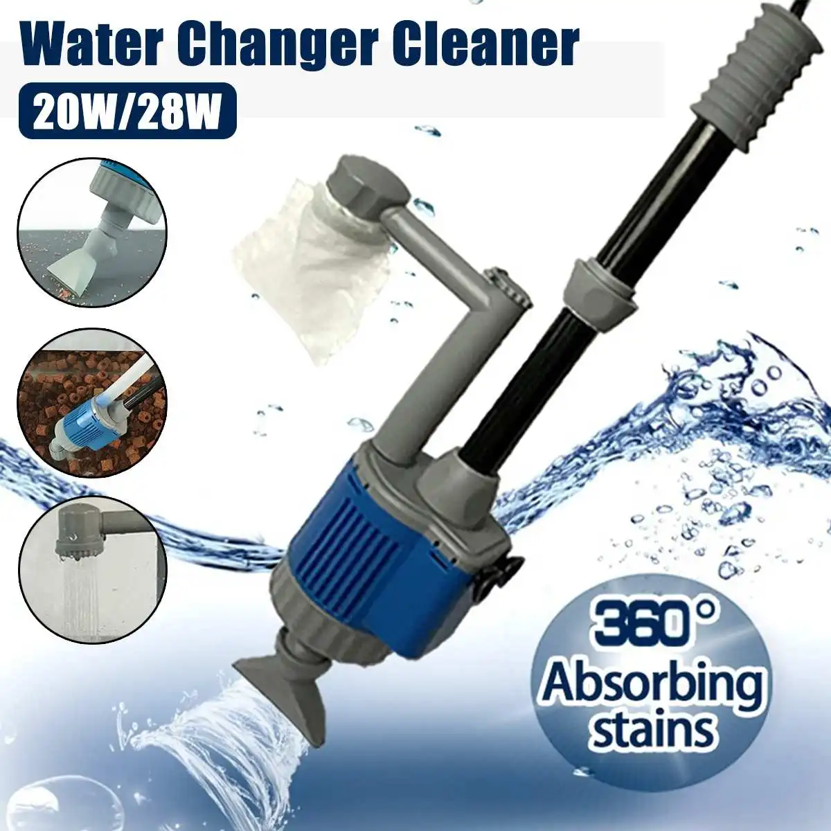 

Очиститель для аквариума, Электрический Очиститель песка, с большим всасыванием, с фильтром, 28 Вт