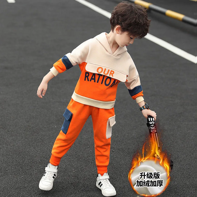 Conjunto de sudadera con capucha y pantalones de terciopelo para ni&ntilde;os, ropa de 2 piezas, Oto&ntilde;o, 2021-1