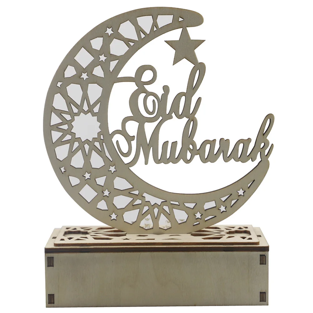 

1Pcs Wooden Led Light Palace Eid Mubarak Decoration Islam Islamic Muslim Party Decor Ramadan Decoration for Home Party Craft Sup