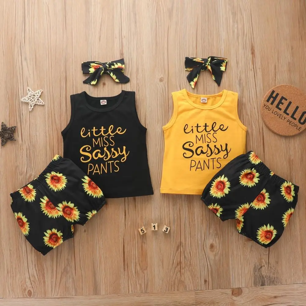 

9M-4Y Summer 2Pcs Fashion Sassy Toddler Kids Baby Girl T-Shirt Top+Sunflower Shorts Pants Outfits