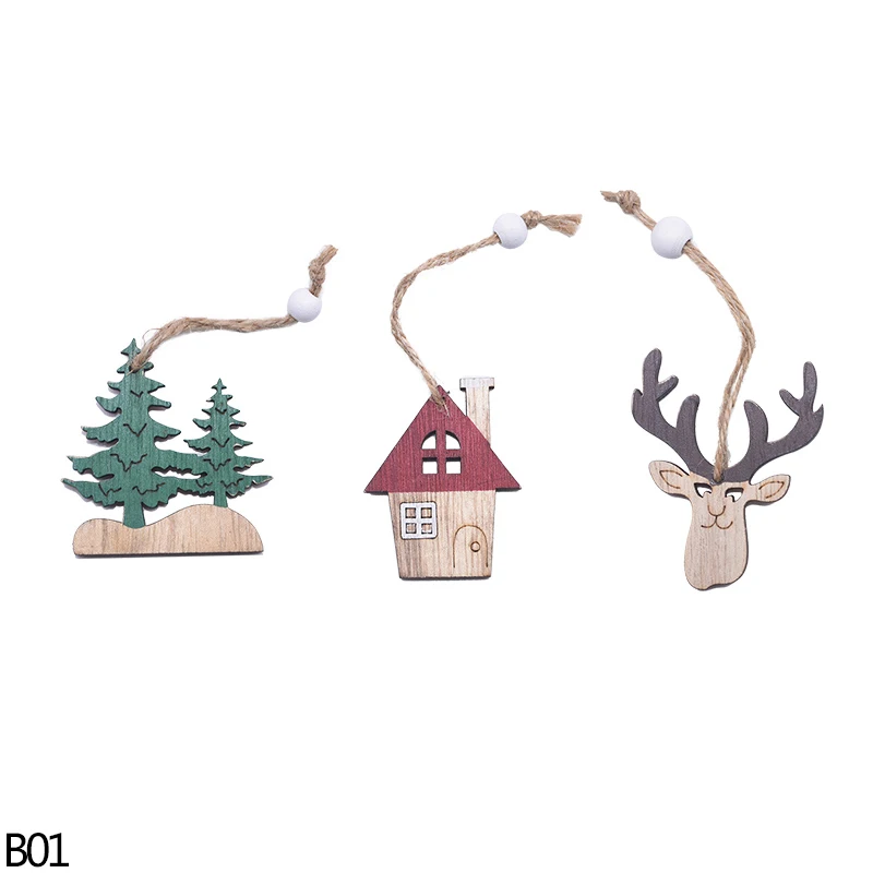 B01 house tree elk 3 шт./компл. Merry Christmas деревянный дом лося шар со снежинками автомобиль подвесная Елочная игрушка Орнамент Рождественские украшения для дома - Цвет: B01 house tree elk