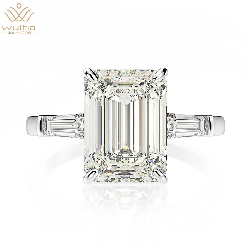 

Wuiha 925 Sterling Silver Emerald Cut Created Moissanite Gemstone Wedding Engagement Diamonds Ring Fine Jewelry Wholesale