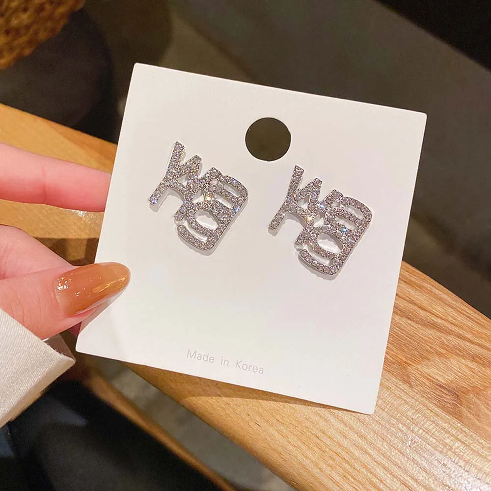 

Fashion Punk Exaggerated Fashion Crystal Wang Letter Earrings Rhinestone Letters Stud Earrings For Women Girl Jewlery