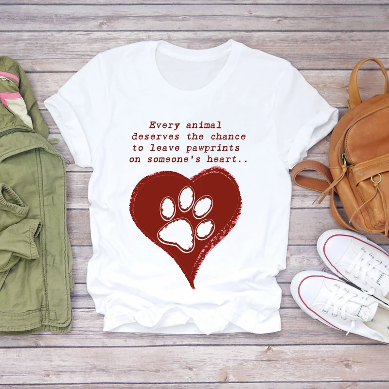 

Women T-shirts Love Dog Cat Pet 90s Animal Printing Kawaii Womens Graphic T Top Ladies Print Lady Shirt Female Tee T-Shirt