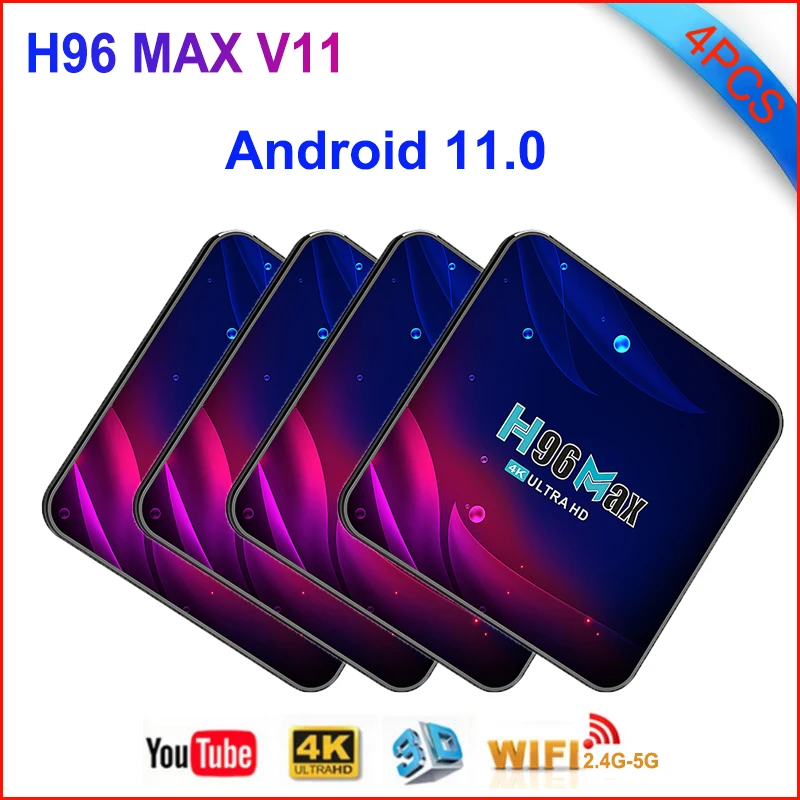 

Приставка Смарт-ТВ H96 MAX V11, 4 шт., Android 2,4, четырехъядерный процессор RK3318, 4 Гб ОЗУ, 64 Гб ПЗУ, ГГц