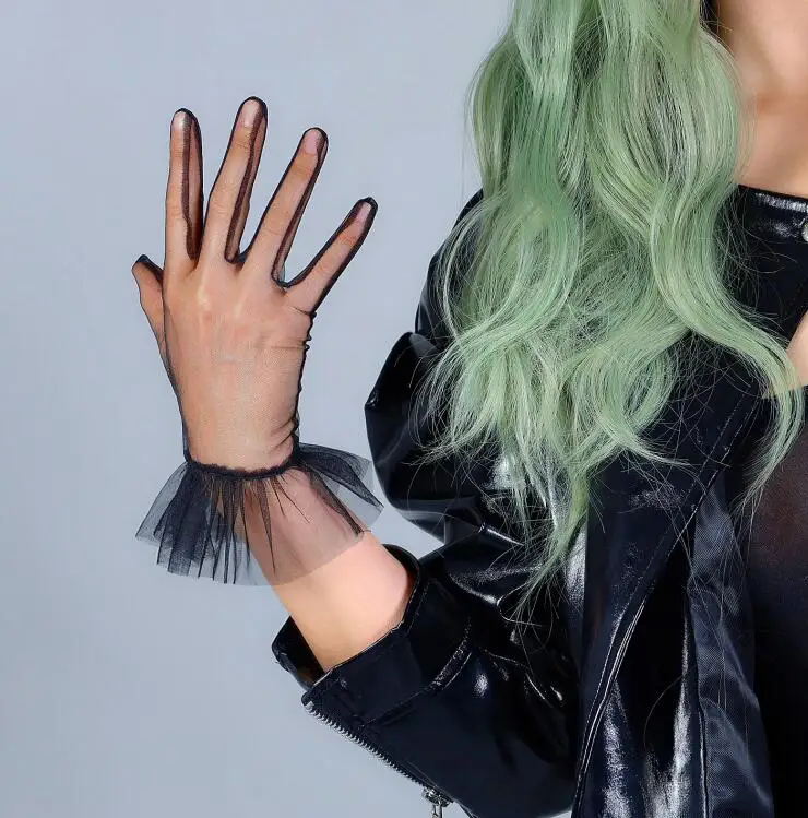 

Women's sexy transparent dot print white mesh glove female summer sunscreen club party dancing lace glove R2944