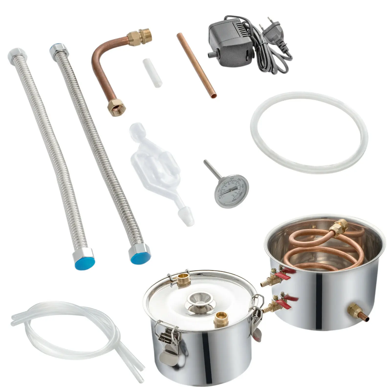 

VEVOR 5Gal 21L Stainless Steel Water Distiller Copper Tube With Circulating Pump Home Brewing Kit Build-in Thermometer for DIY