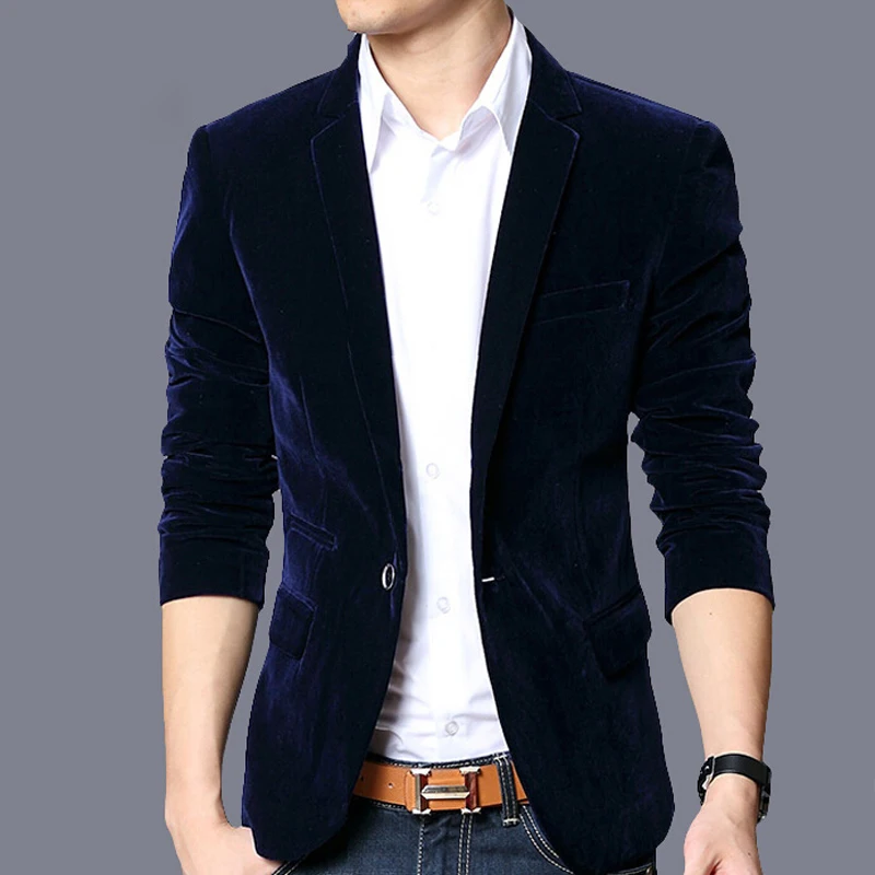 Мужской повседневный Блейзер Королевского синего цвета стильный приталенный