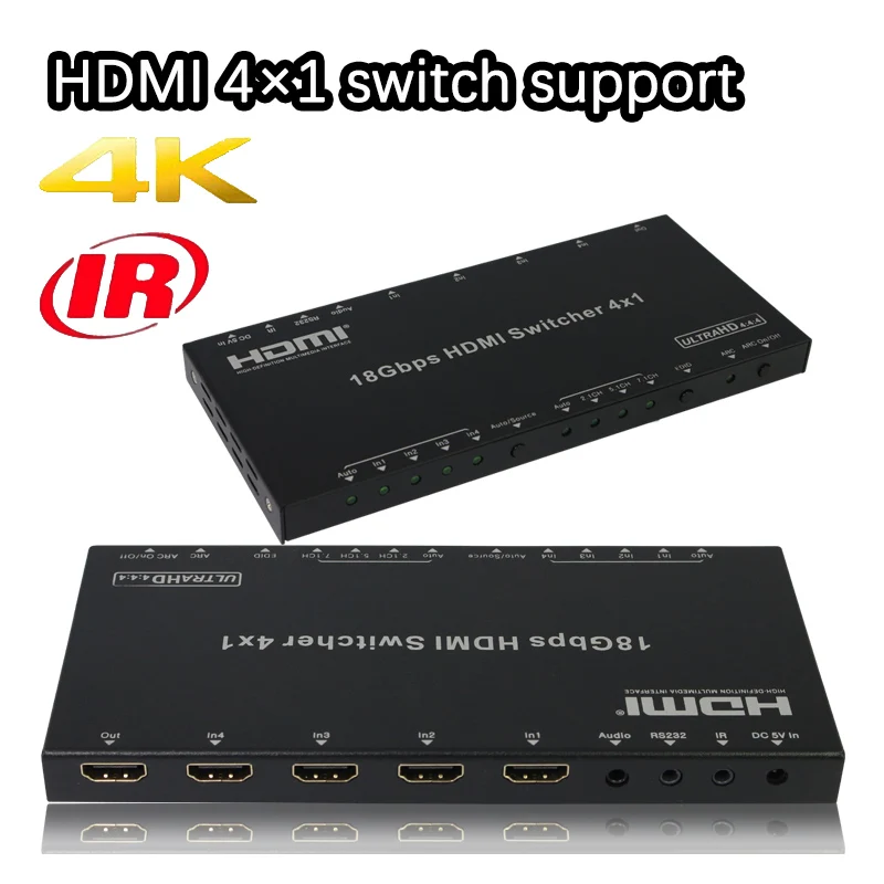 

Коммутатор HDMI 4x1, ARC 4K/60 Гц, ИК-пульт дистанционного управления, цифровой и аналоговый аудиовыход 4 в 1, HDCP 2,2 и совместимый с HDCP1.4 Переключатель ...