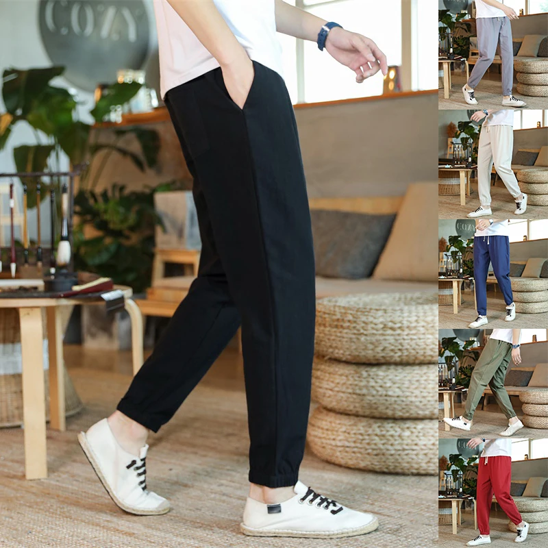 Casual Pants Summer Loose Korean Style Trendy Nine-point Beam Pants Linen Harem Pants