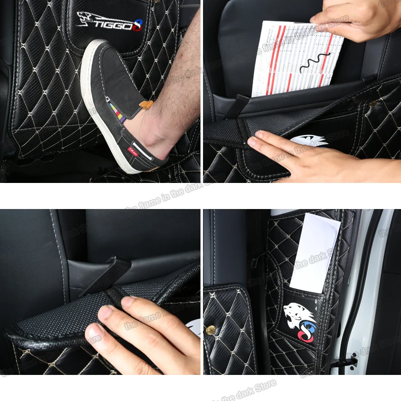 Lsrtw2017 Fiber Leather Car Rear Seat Anti-kick Mat Armrest B Pillar Protector for Chery Tiggo 8 2018 2019 2020 2021 Accessories |
