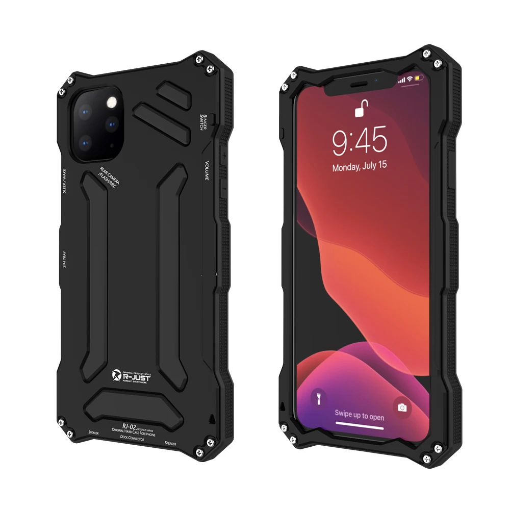 Гандам 3-Proof металл+ пластиковая гелевая Крышка для Apple iPhone 11 Pro max Жесткий Чехол для спорта на открытом воздухе противоударный ударопрочный сверхмощный - Цвет: Черный