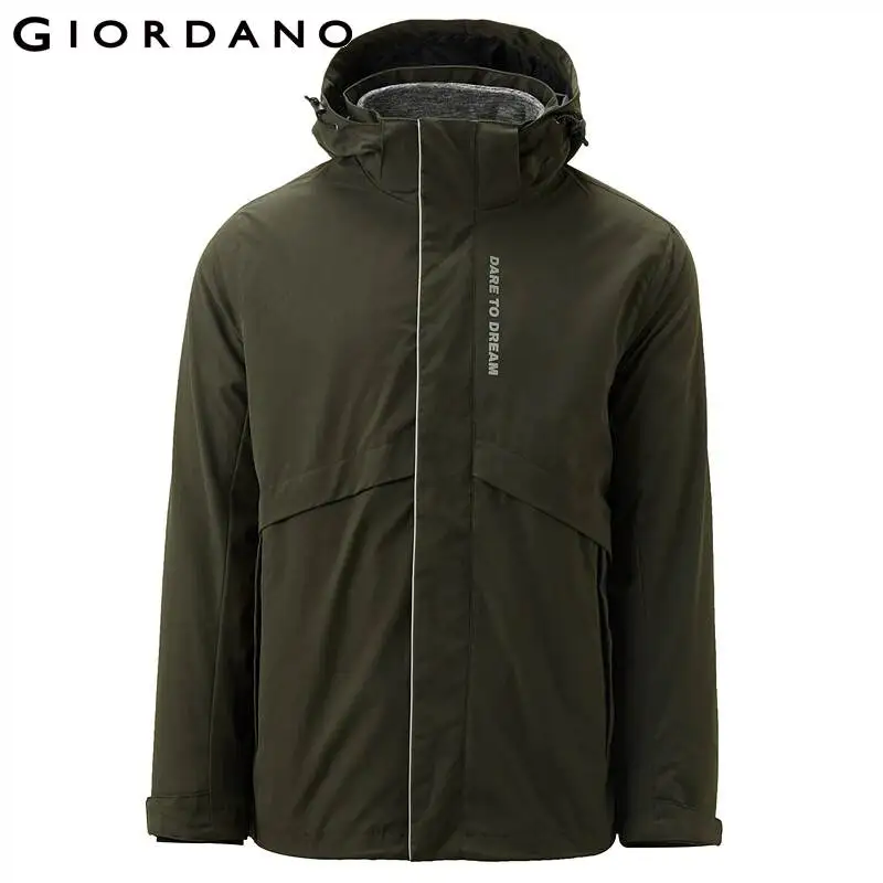 Giordano мужские куртки Графический полиэстер заполненный съемный пальто водонепроницаемый полиэстер толстые теплые мужские куртки 01079697