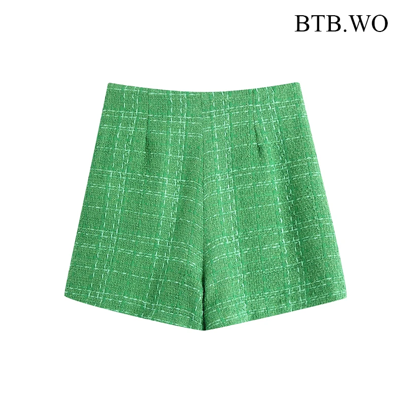 

BTB.WO Za Women Two Pieces Sets New Small Fragrance Ladies Green Jacket Plaid Double-Breasted 2021 High Waist Midi Skirts