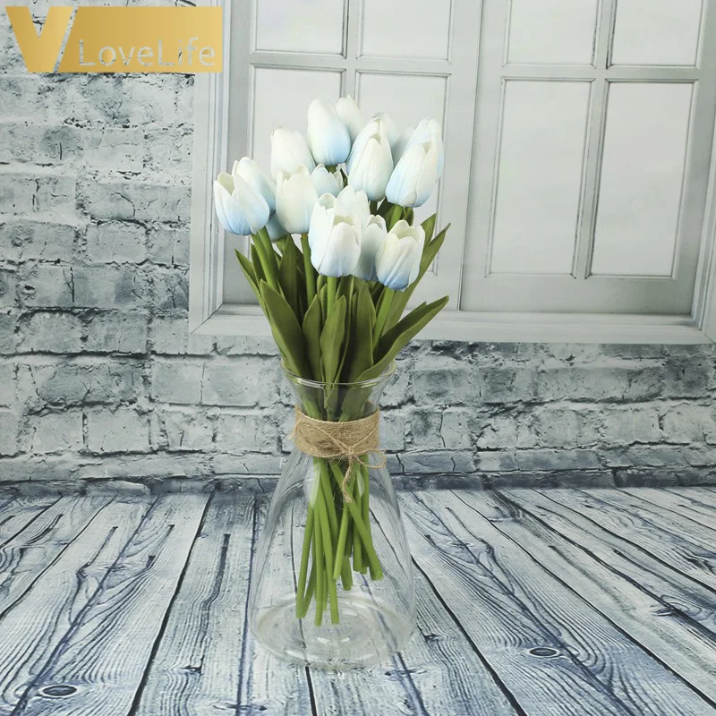 white blue 10 шт. искусственные тюльпаны цветы PE Роза декор лаванды цвета орех и хвост латекса для Свадебная вечеринка Декор, свадебный букет - Цвет: white blue