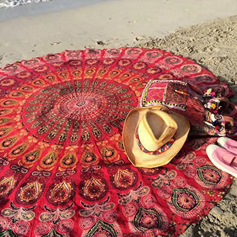Круглый коврик Scarve Mandala гобелен пляжный пикник плед в богемном стиле коврики