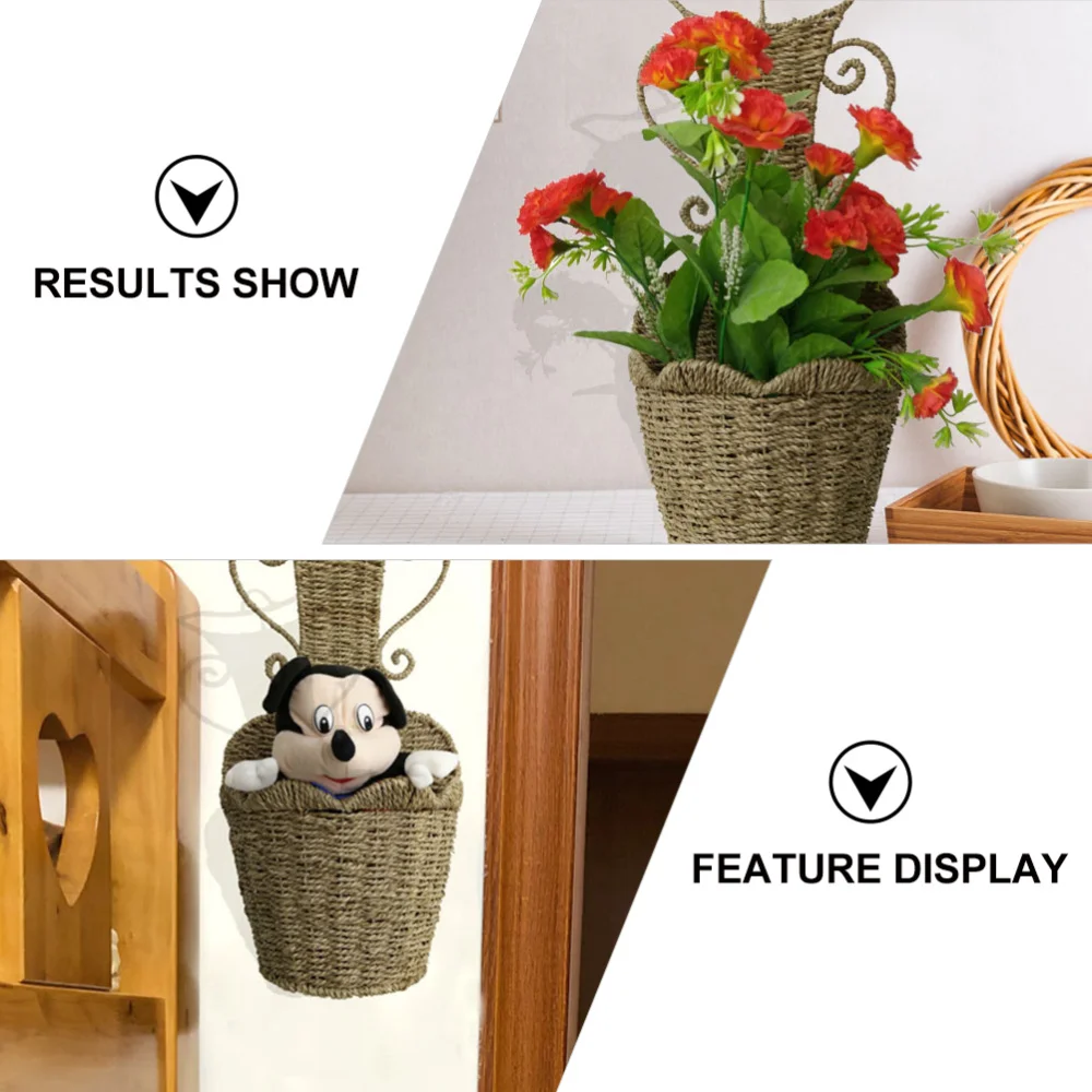 

1pc Hook Design Dry Flower Basket Woven Flower Basket Storage Organizer