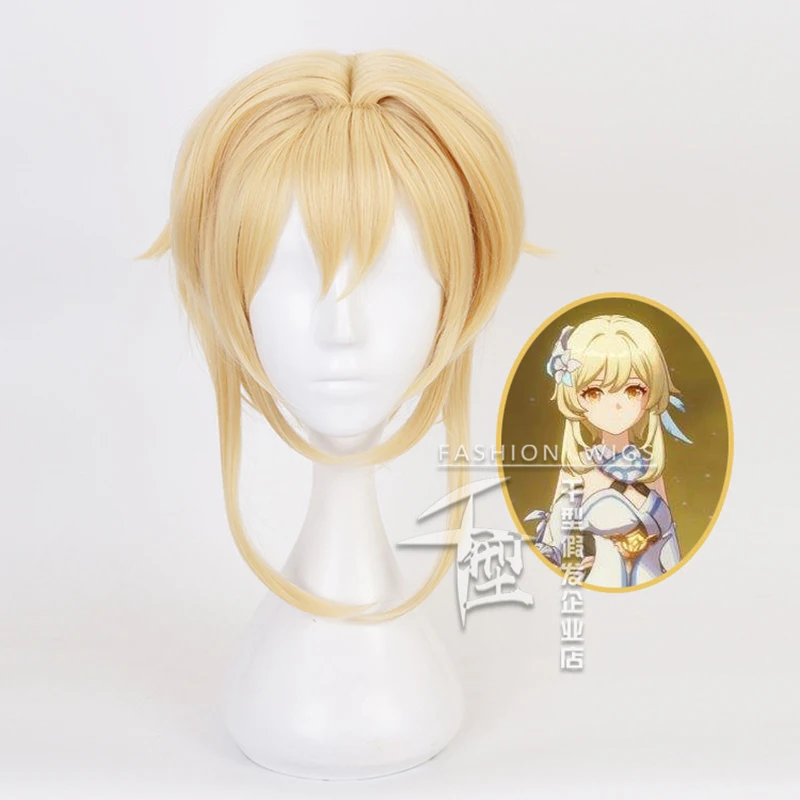 

Game Genshin Impact Traveler Lumine Blonde Short Wig Cosplay Costume Heat Resistant Synthetic Hair Women Wigs