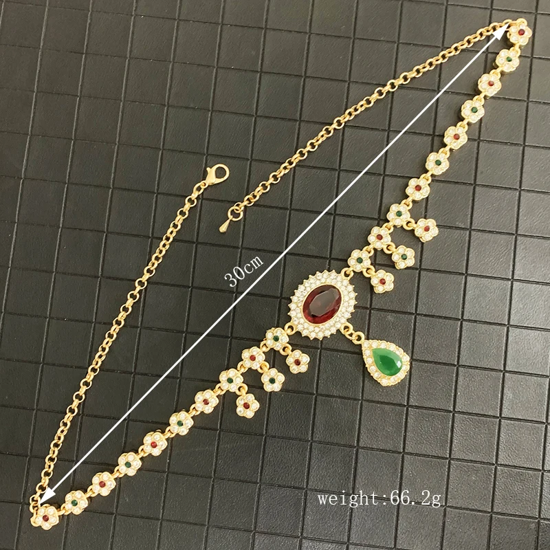

Moroccan Necklace with Colored Rhinestone Gold-plated Turkish Women Necklace with Flowers Designed for Abaya Wedding Jewelry