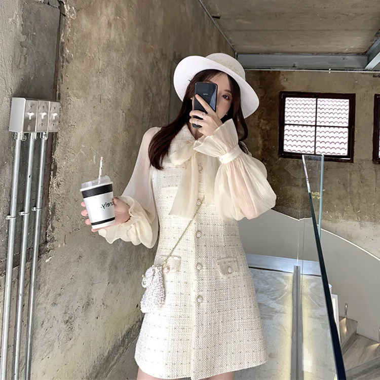 Новинка 2019 Осеннее тонкое трикотажное платье с длинными рукавами и бантом