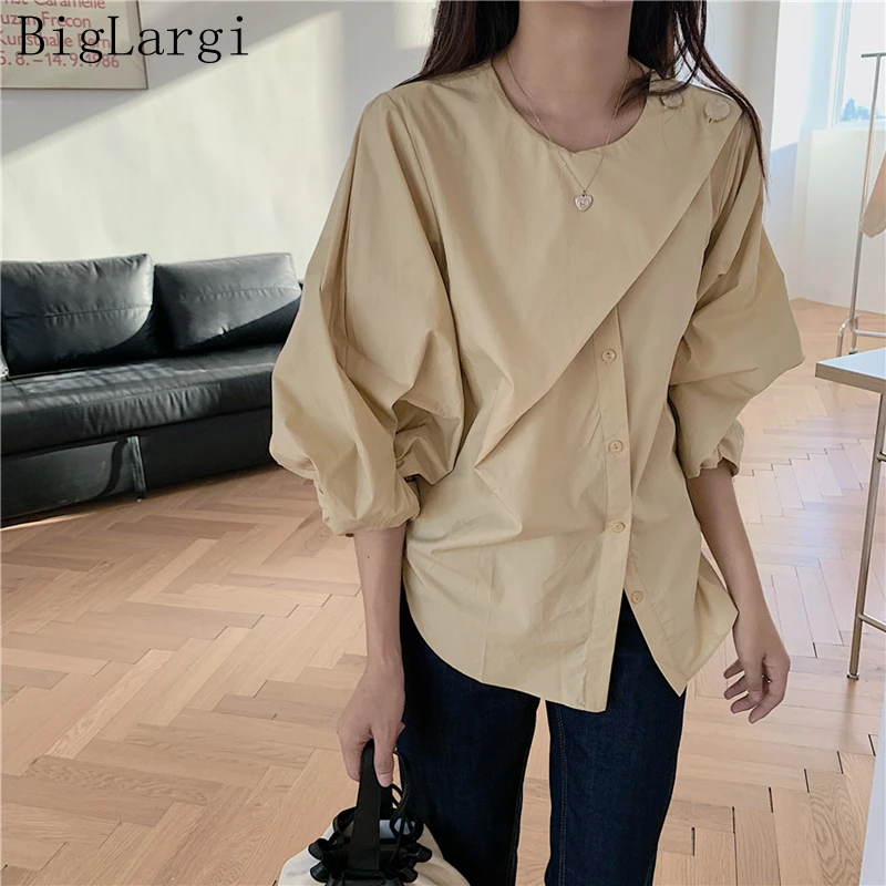 

Women Long Sleeve Korean Style Irregular Shirt Summer Spring Woman Casual Shirts Ladies New Arrival Fashion Femme Shirt 2021