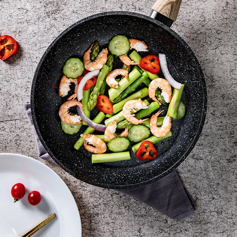 Антипригарная сковорода из мраморного камня с жаростойкой бакелитовой ручкой