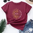 Летняя футболка размера плюс, футболки с надписью Sun Moon, женская одежда, 100% хлопок, футболка с круглым вырезом, футболка с коротким рукавом, черный топ