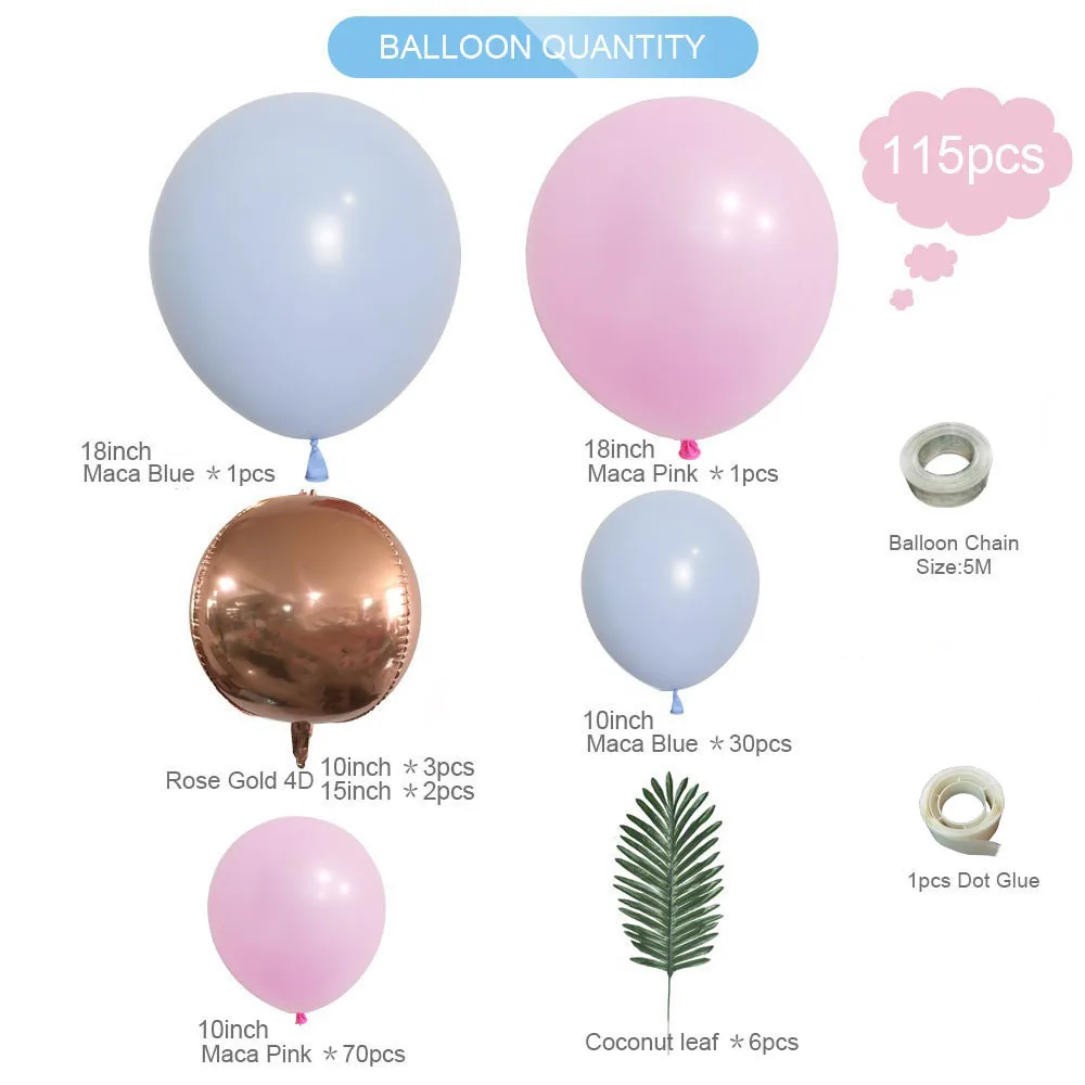 

Macaron Pink Blue Balloon Set New Store Opening Party Holiday Birthday Decorative Balloon 115pcs Blue Pink Balloon 2021