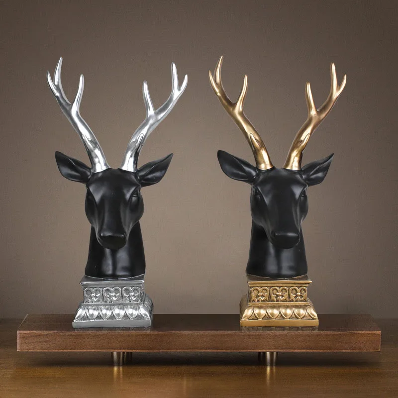 

Home Decor Resin Deer Head Ornaments Handicrafts Elk Figurines Housewarming Gifts Europe Desk Wedding Crafts Decoration Statue