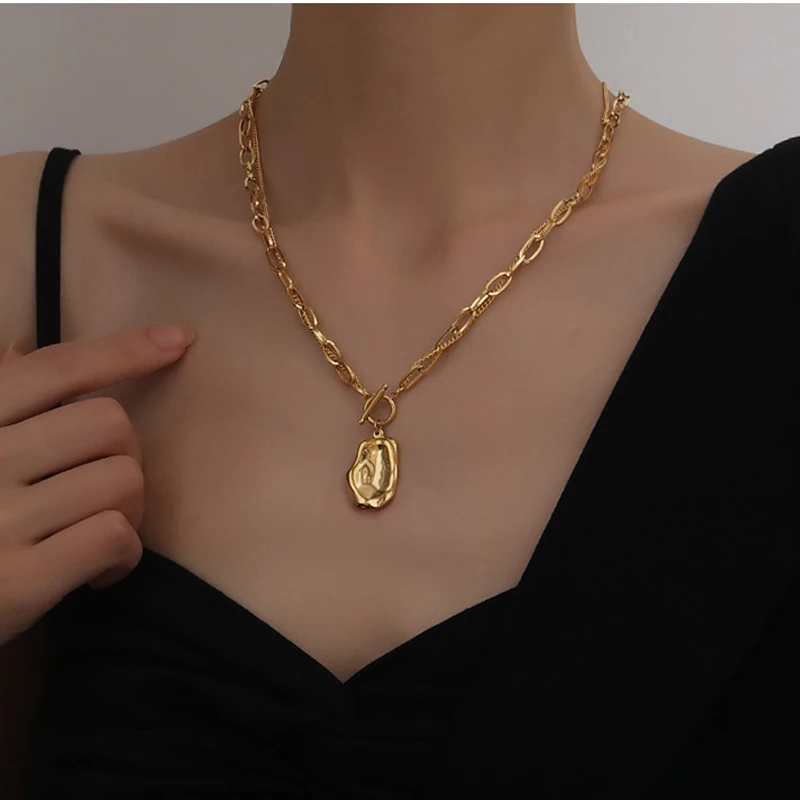 

Ожерелье неправильное из титановой стали для женщин, объемная цепочка золотого цвета до ключиц, Модный женский чокер, ювелирное изделие, Оч...