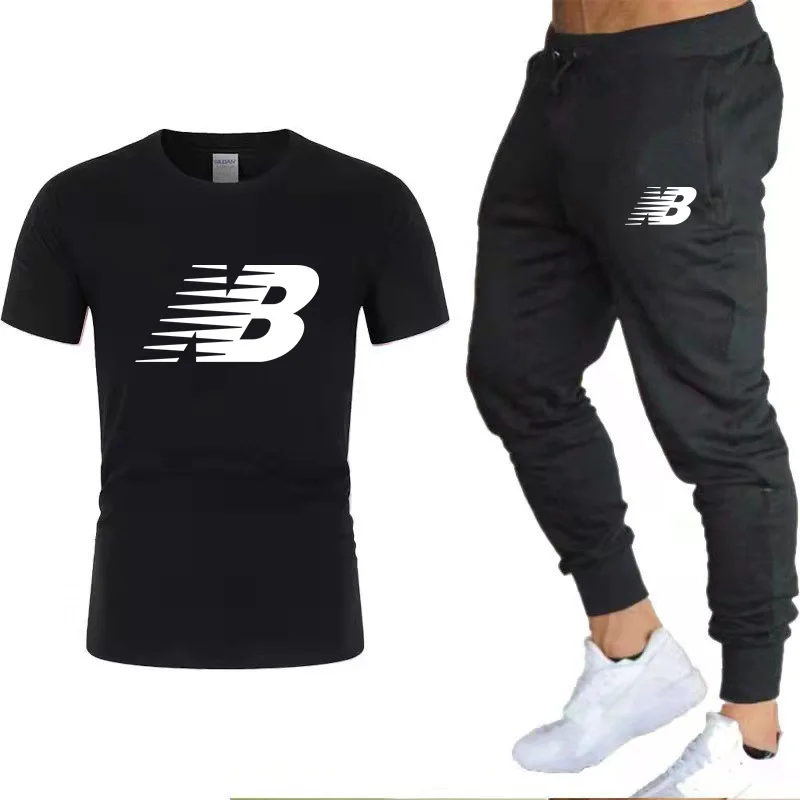

2021 summer men's brand casual sports suit cotton short-sleeved breathable T-shirt +sports pants two-piece sportswear track suit