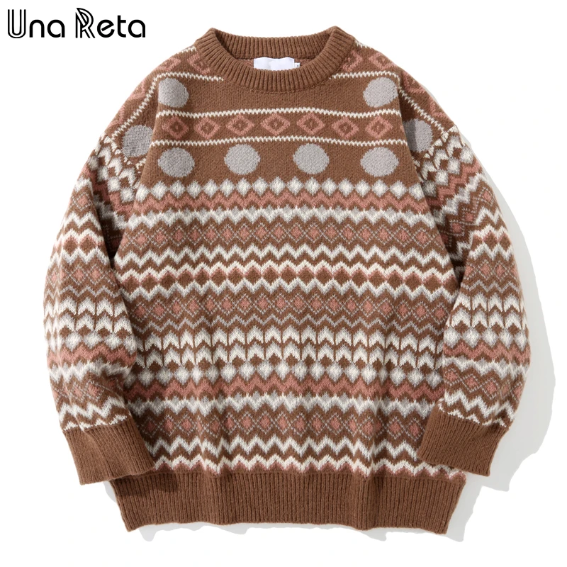 

Una Reta Vintage Sweater Men New Geometry Print Streetwear Men Clothing Long Sleeve Pullover Pull Homme Oversized Sweater