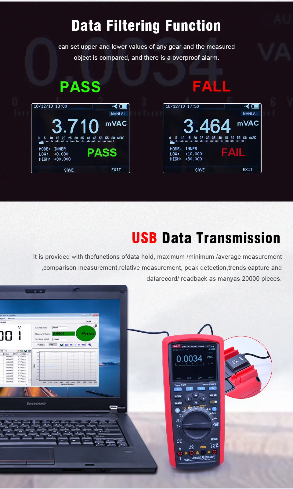 True RMS цифровой мультиметр UNI-T UT181A вольт ток тест er/фильтр низких частот/двойной Тест температуры/модуль bluetooth UTD07A