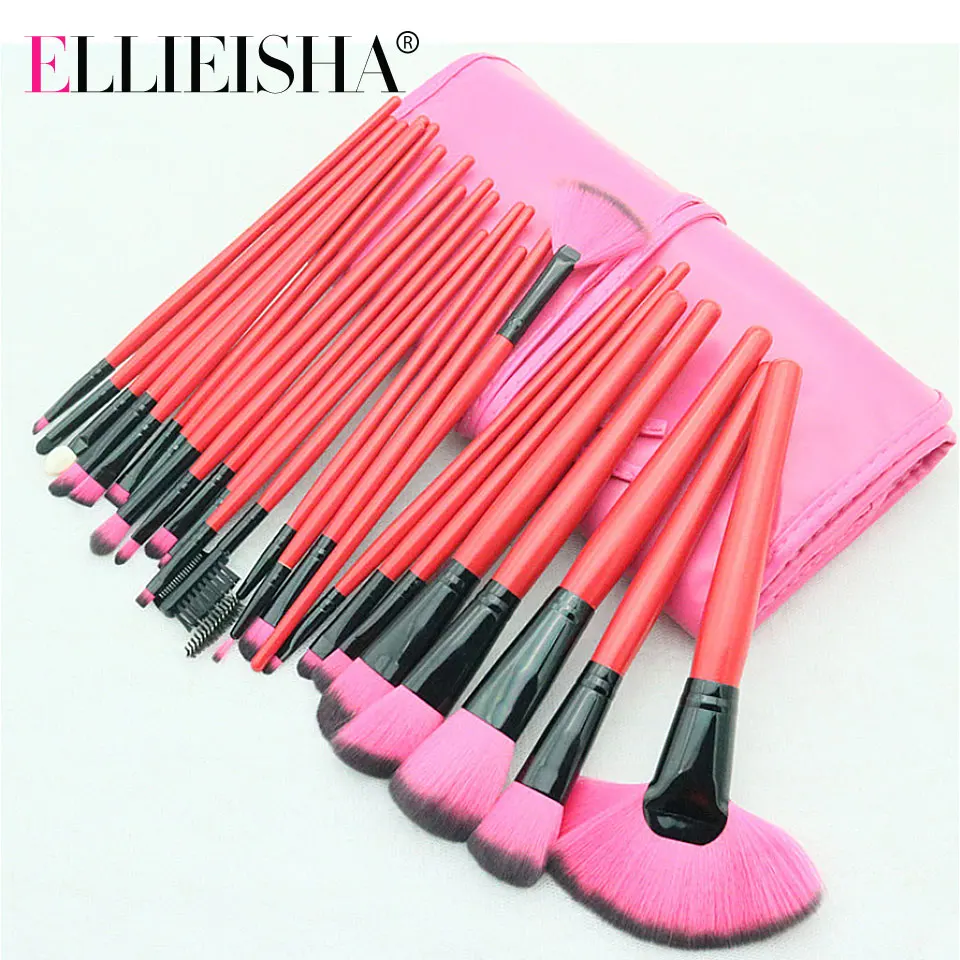 Набор кистей для макияжа ELLIEISHA Pink профессиональные кисти из натуральной козьей