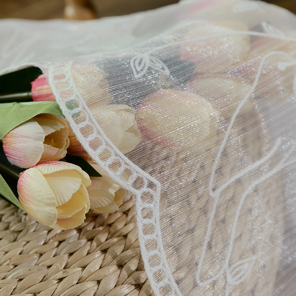 Современные пасторальные шторы оконная тюль прозрачная органза вышивка белый